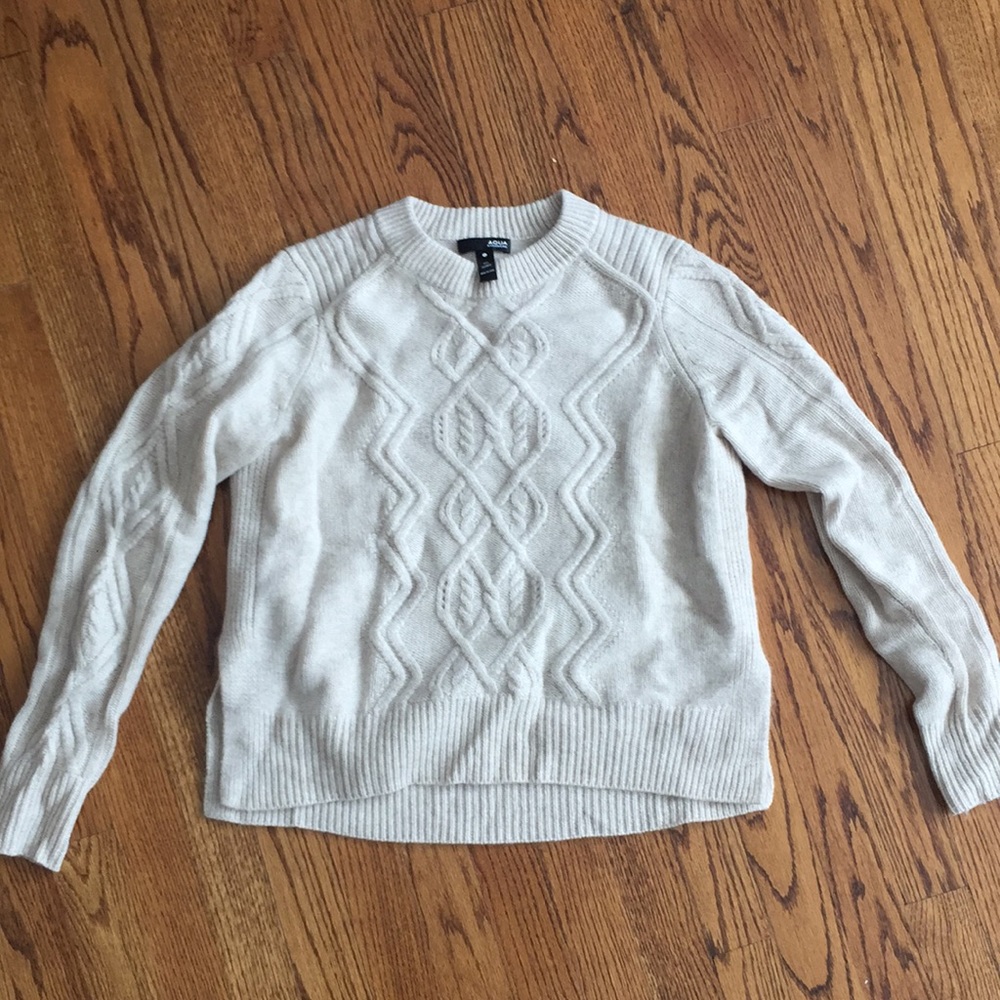 New aqua 100% cashmere cable knit turtleneck a